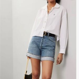 Agolde Dame High Rise Baggy Cuff Rolled Hem Light Blue Denim Shorts Size 24”